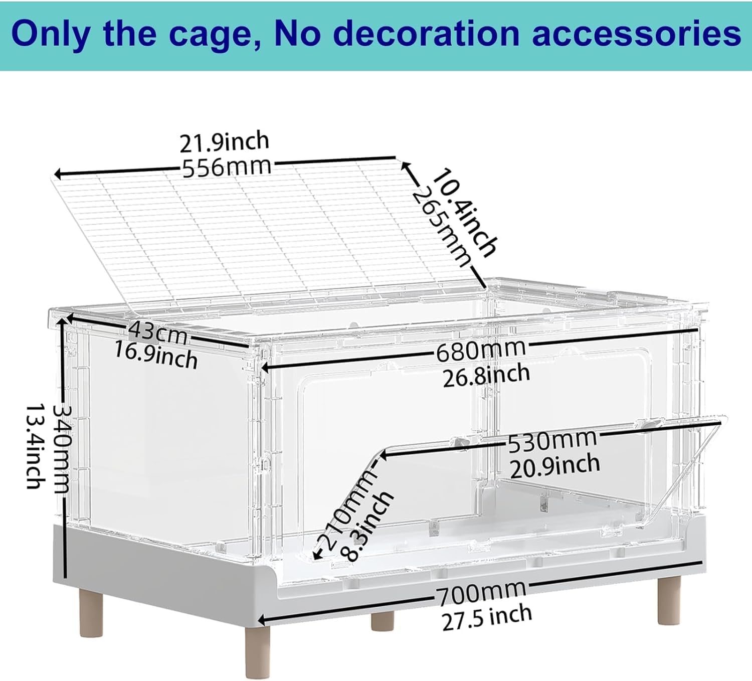 Jaula para hámster y cobayas, jaula acrílica para animales pequeños, jaula grande transparente para jerbos y hábitats, erizo, hámster enano, rata, hurón, conejo, codorniz, pájaro, extensible, apilable