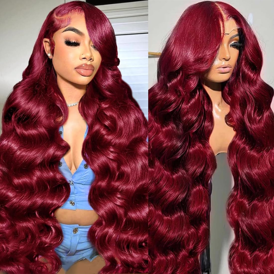 99J Burgundy Wig Human Hair 13x6 Body Wave Lace Front Wigs Human Hair 180% Density 99j Burgundy Lace Front Wigs Red Wine Glueless Wigs Pre Plucked for Women 28 Inch