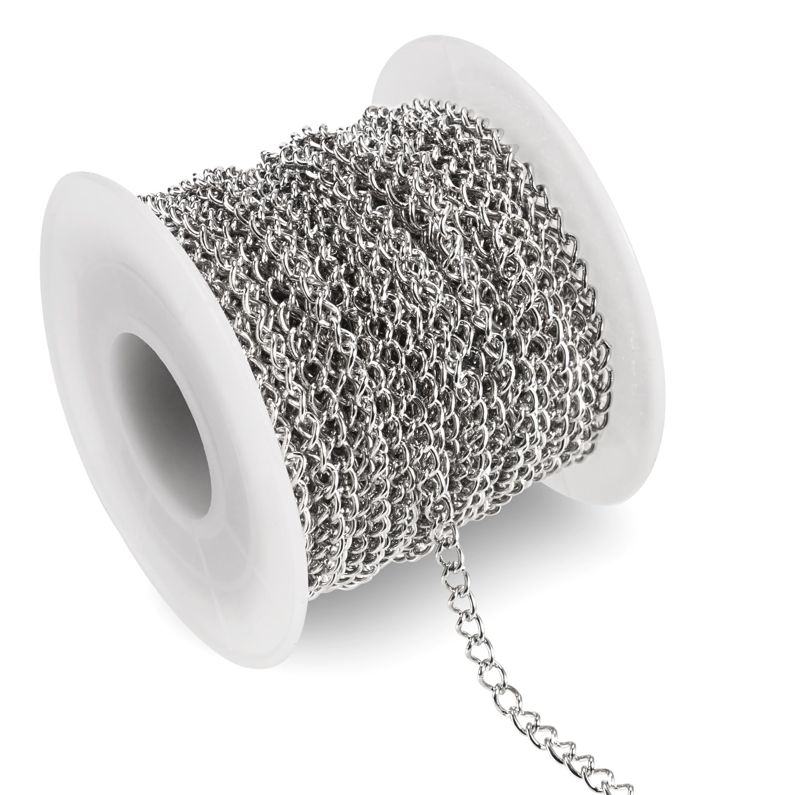 10 m Link Chain, Sold by the Metre, 3 x 4 mm, Silver Chain Sold by the Metre, Chain Crafts, Unwelded Twisted Chains, Jewellery Chain, Chain for Crafts for DIY Necklace Crafts, Jewellery Making