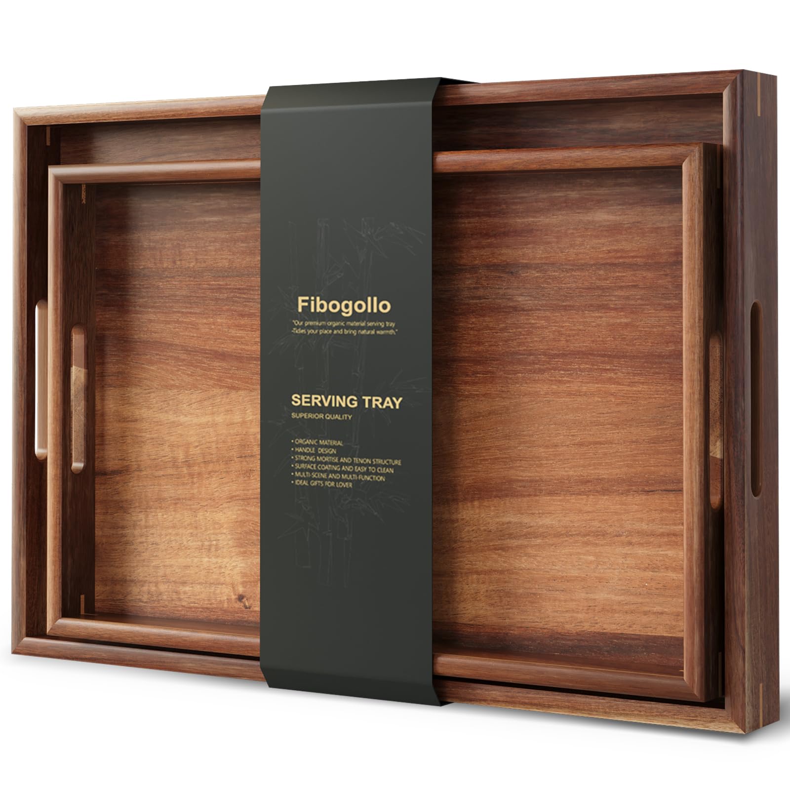 Fibogollo Serving Tray with Handles,Wood Decorative Trays Platter