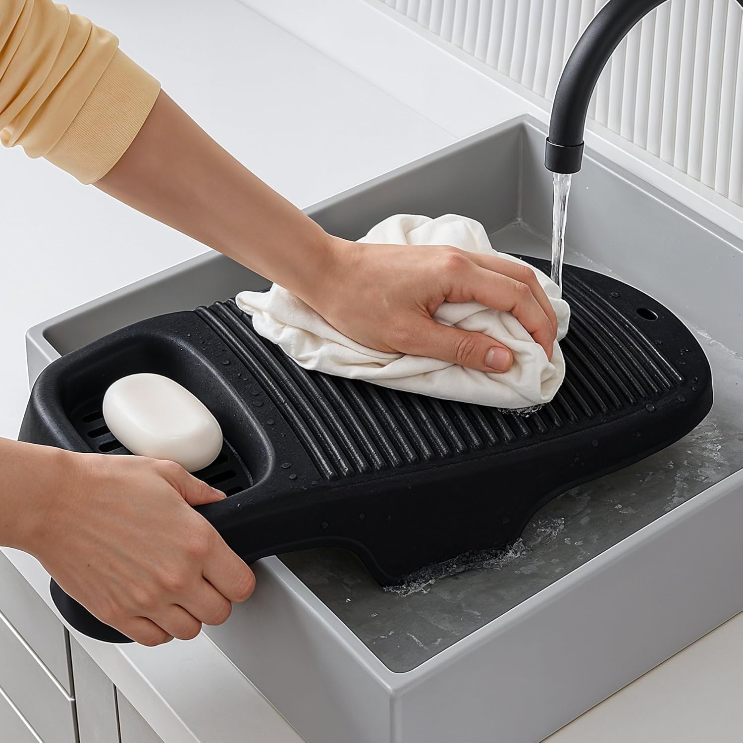 TEX-RO Cloth Washing Stone with Stand/Washing Stone for Bathroom Use/Durable Washing Stone with Stand for Hand Wash Clothes (Pack of 1, Grey)-image-41