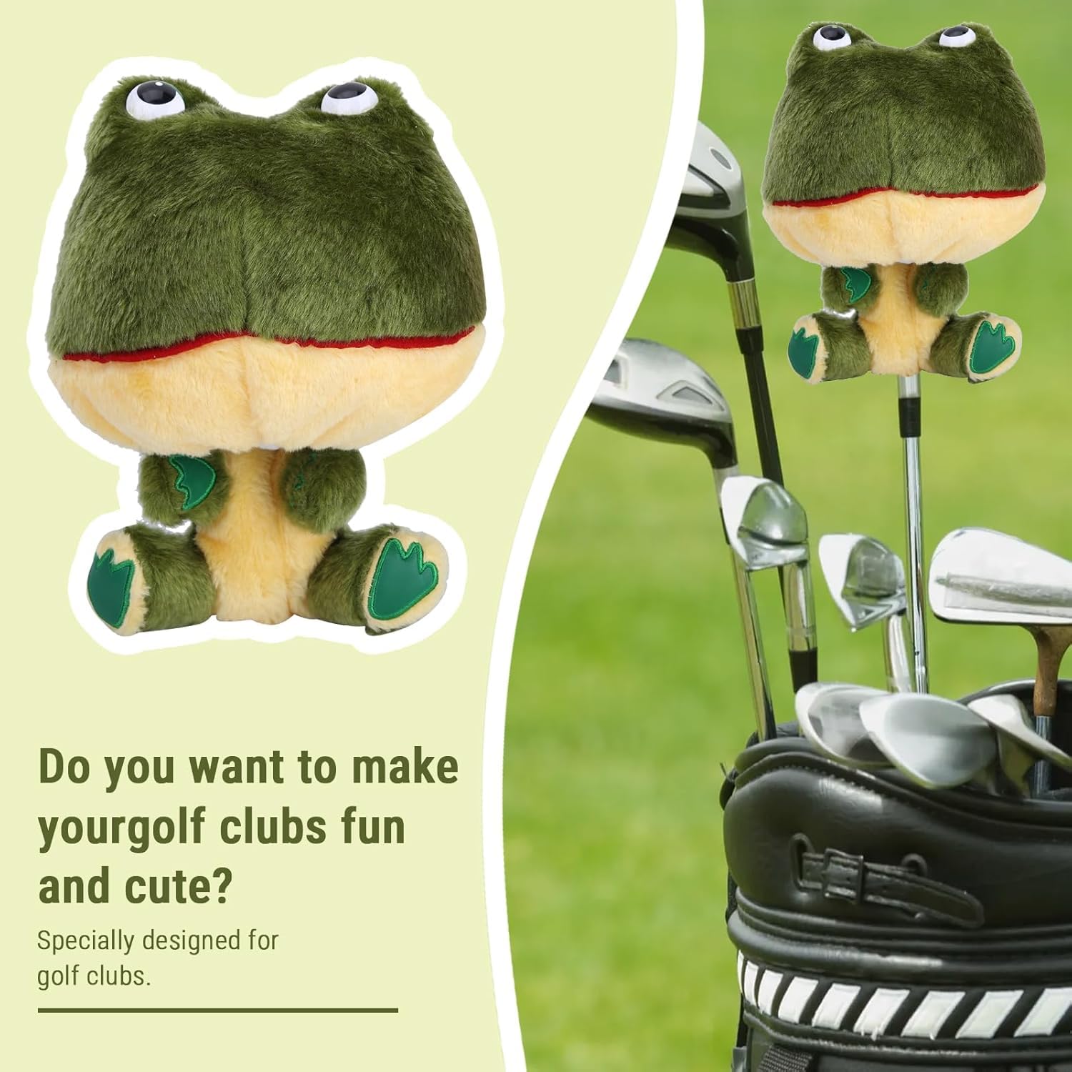 Golf Headcover, 1 Stück Plüsch Golf Head Covers Club Protective Driver Headcover, Premium Plüsch Material Golfschläger Protector, Froschform, Tolles Geschenk für Ihre Familie, Freunde