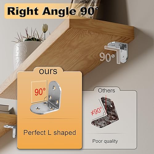 Miniatura 70 de Alise Soportes flotantes para estantes resistentes en forma de L, soportes de esquina de ángulo negro para estantes, soporte de estante reforzado