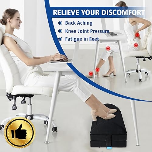 Miniatura 3 de Reposapiés XXL (20 pulgadas) para debajo del escritorio en el trabajo con 3 alturas ajustables, taburete con espuma de carbón de bambú, reposapiés