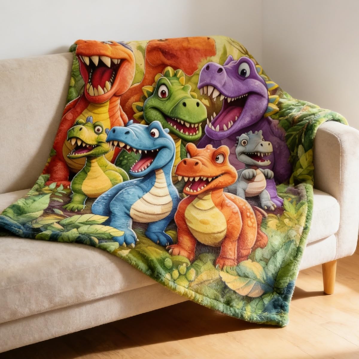 Coperta con dinosauri, 150 x 130 cm, super morbida, per bambini, ragazzi, ragazze, in pile, per bambini, grande e confortevole, come regalo per letto, divano, divano