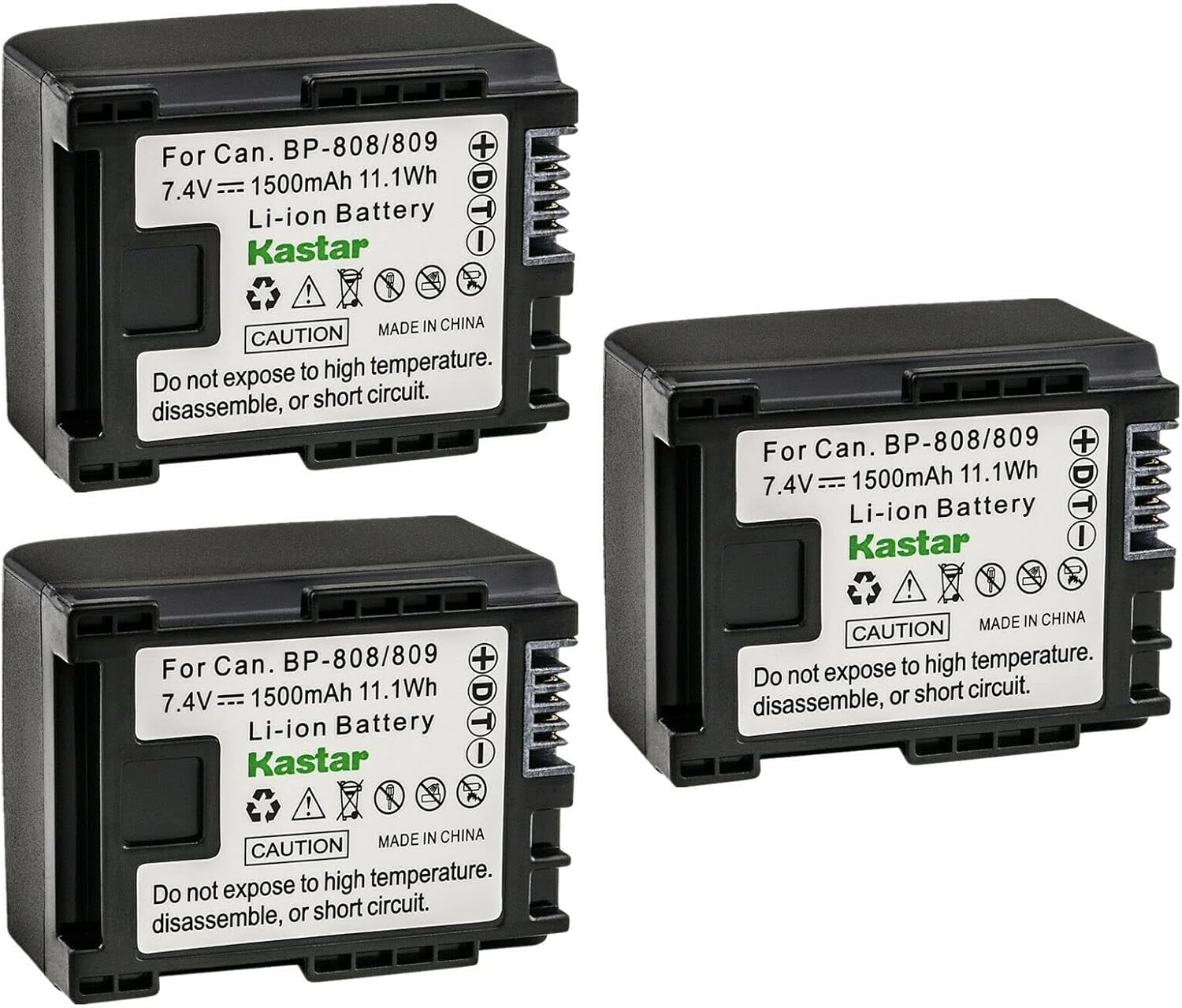 Kastar 3-Pack BP-809 Battery 7.4V 1500mAh Replacement for Canon VIXIA HG20, VIXIA HG21, VIXIA HF G10 HFG10, VIXIA HF G20 HFG20 Camera