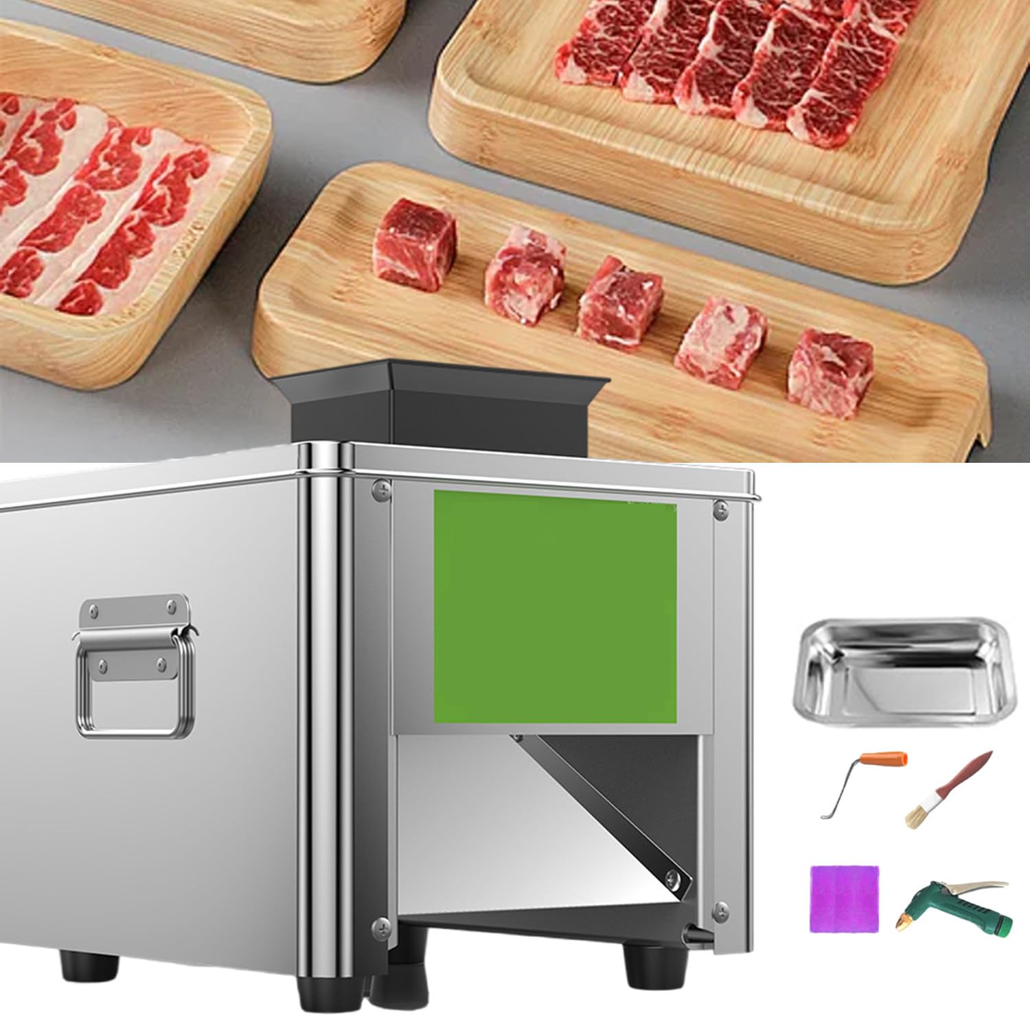 Affettatrice Elettrica Commerciale, Taglio Carne 150 kg/H, Fetta, Striscia, Dadi 3 in 1, con Manovella, Elettrica E Manuale 2 in 1,3.5mm