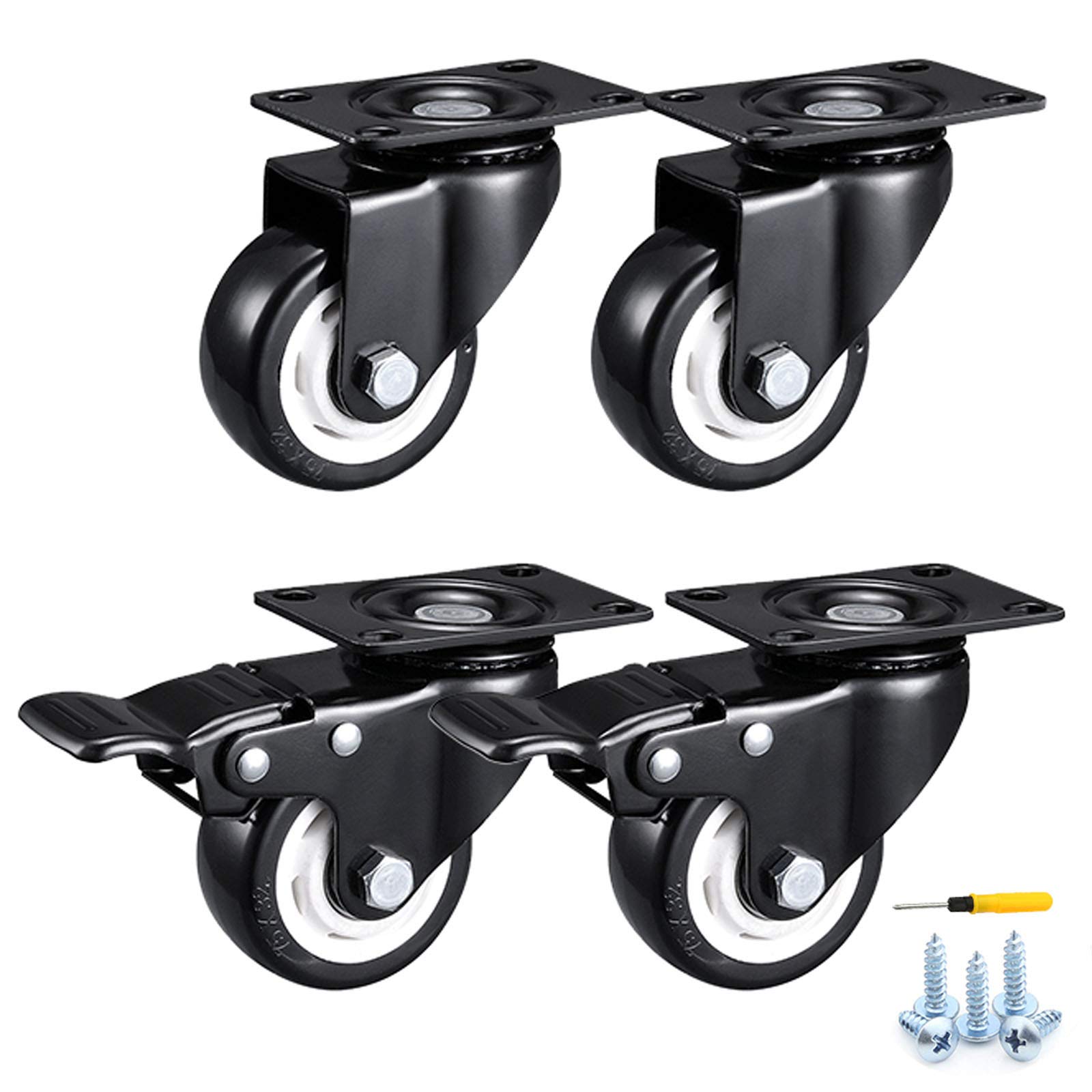 GYRAZXS Heavy Duty Swivel Furniture Wheels with Brakes 75mm Polyurethane Caster Wheels for Trolleys Double Bearings 4 Pack with Screws Universal Fit for Easy Mobility