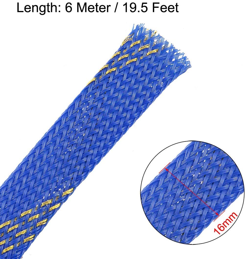 XYWHPGV PET Expandable Cord Protector,19.5Ft-18mm Wire Loom Cable Sleeve Blue and Golden(f7eb6 f83fb b4137 09a67 4f54d bf2f1