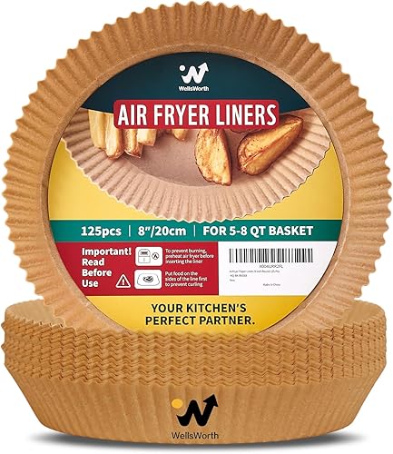 Revestimientos de papel para freidora de aire de 1.41 oz/m², 125 piezas de papel pergamino desechable de 8 pulgadas para freidora de aire de 5 a 8