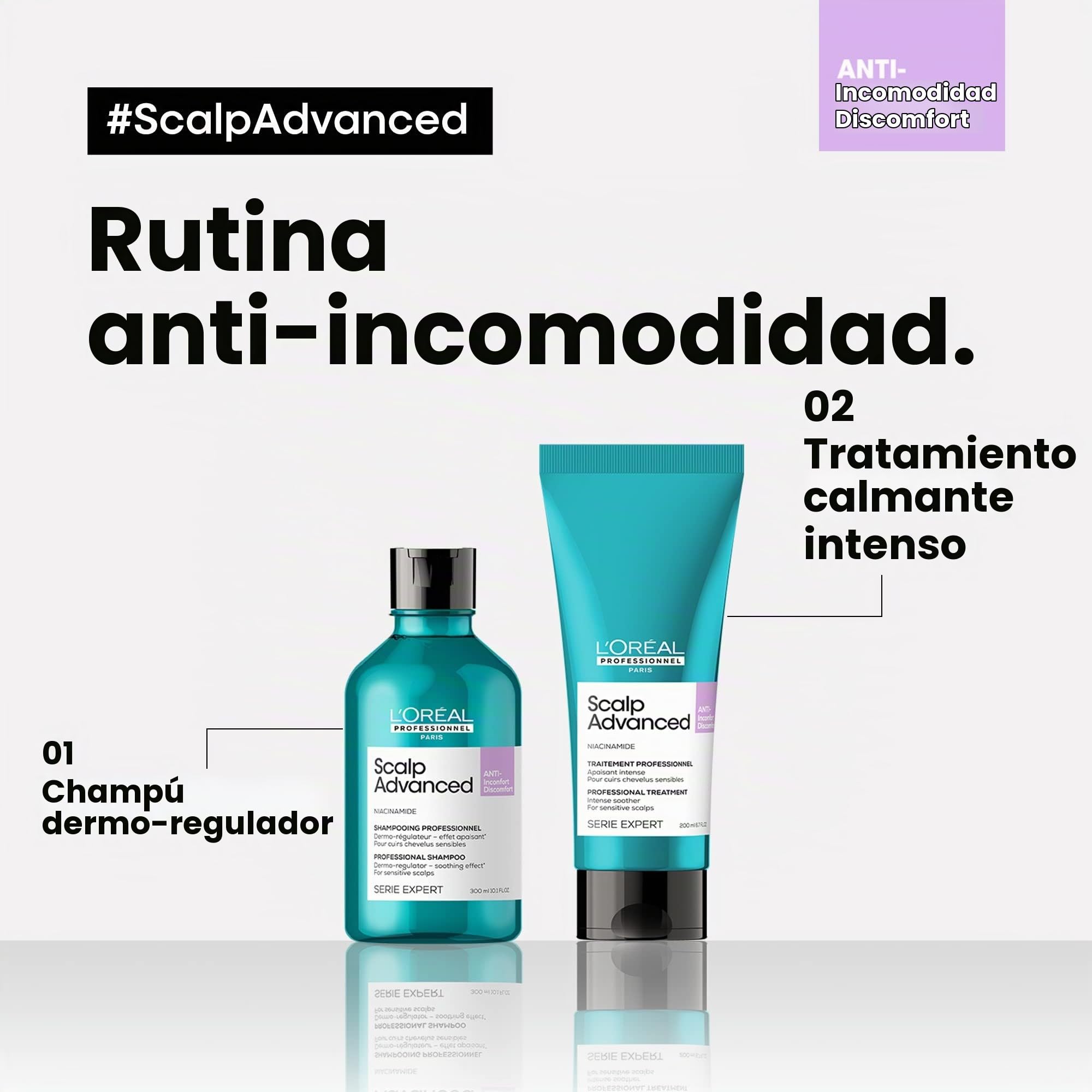 L’Oréal Professionnel, Champú Anti Malestar Enriquecido con Activos Dermatológicos para Cuero Cabelludo Sensible, Scalp Advanced, 500 ml (Paquete de 2)
