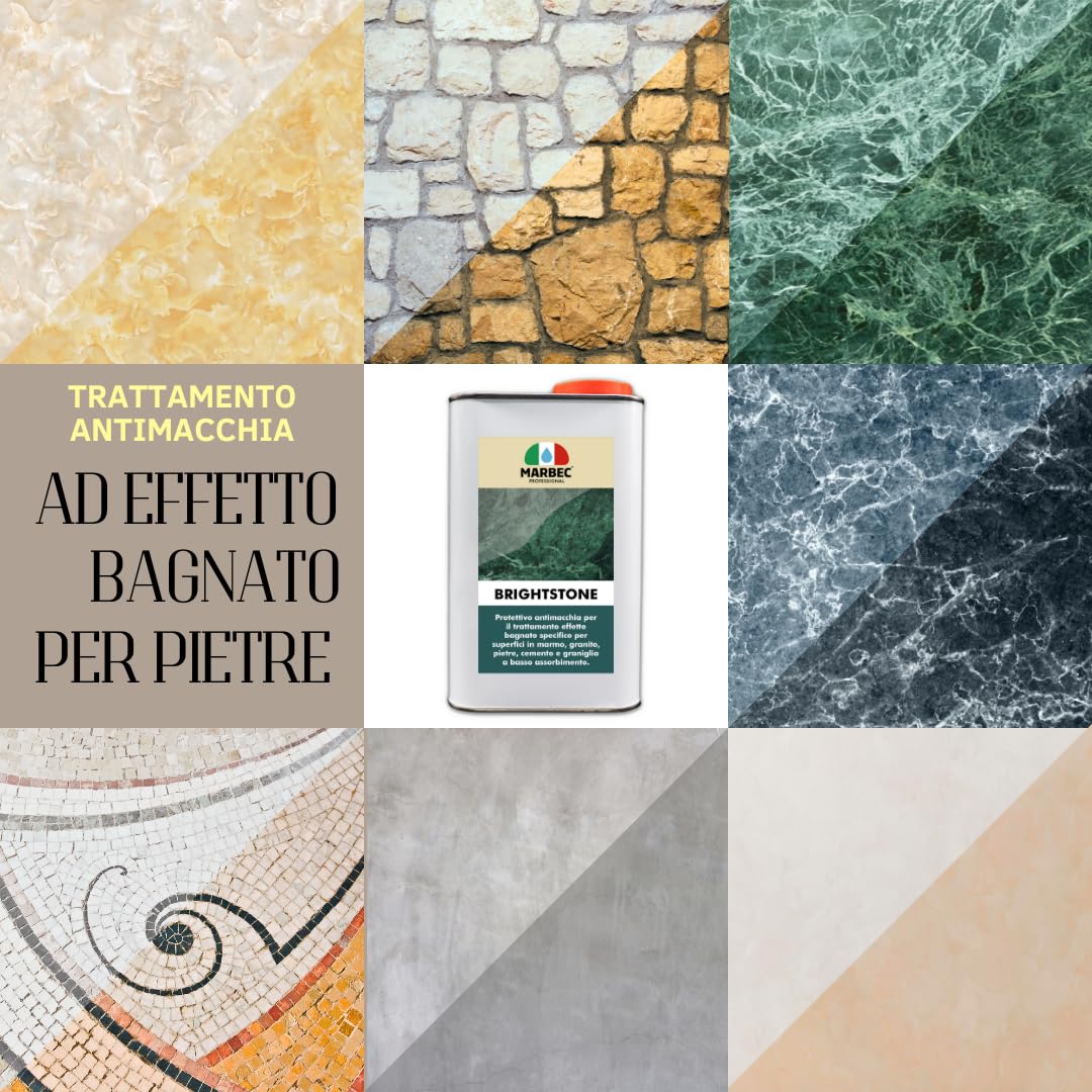 MARBEC BRIGHTSTONE 1LT Protettivo antimacchia per il trattamento effetto bagnato specifico per marmo, granito, pietre, cemento e graniglia a basso assorbimento.
