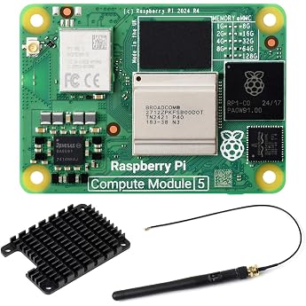 Waveshare CM5 Pi Compute Module 5 with an Official Raspberry Pi CM5116064 with Wireless 16GB RAM 64GB eMMC Flash Antenna Kit and a HEATSINK.