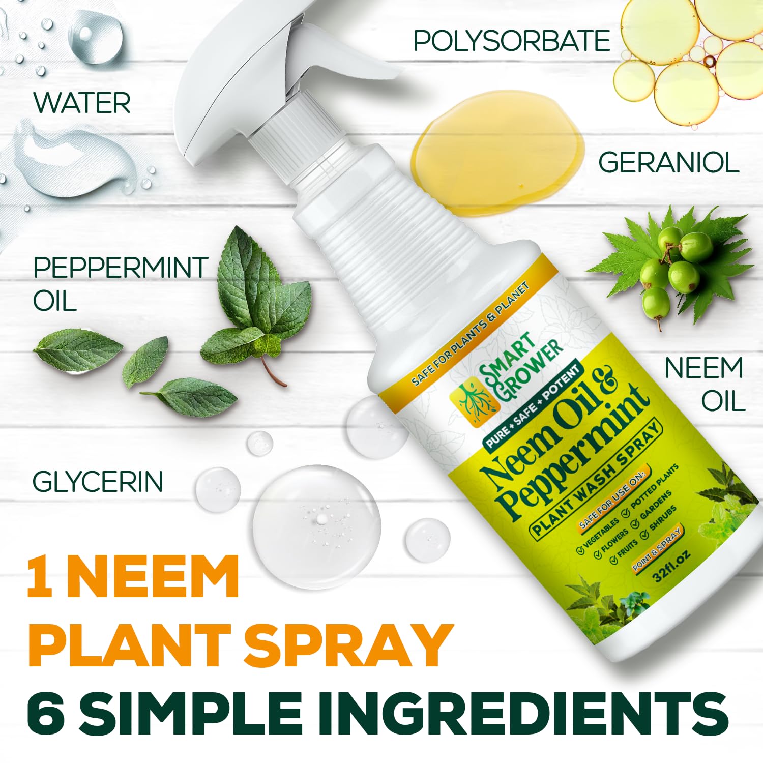 Spray de aceite de neem para plantas con spray de lavado de plantas de menta, 32 onzas