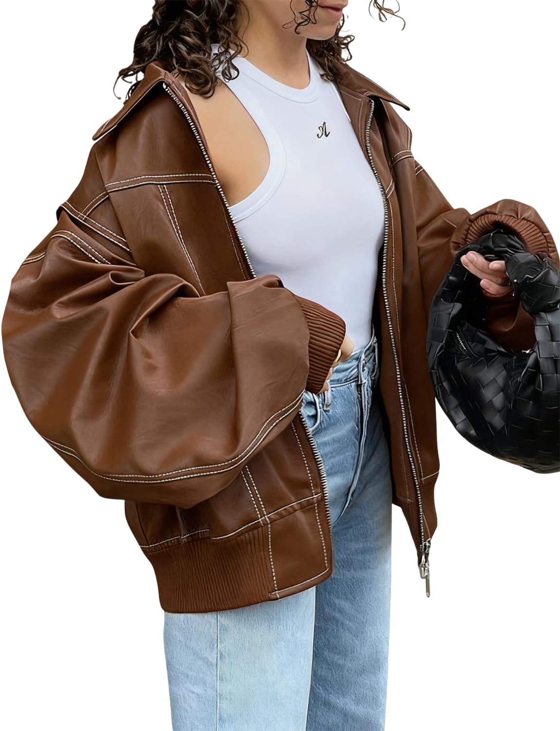 utcoco Women's Faux Leather Motorcycle Jacket Oversized Zip Up Winter Coat Outerwear 2025 Fall Fashion Clothes
