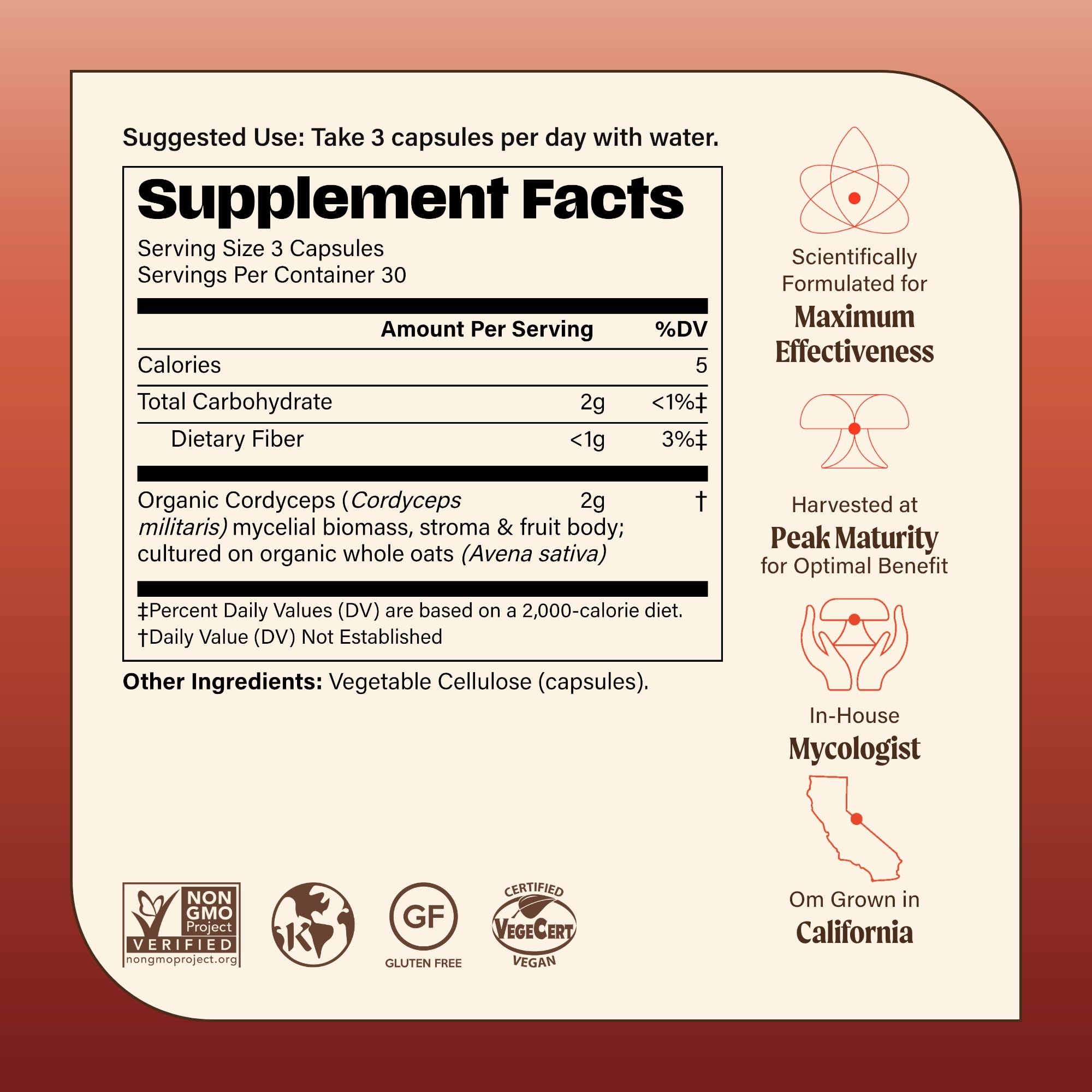 OM MUSHROOM SUPERFOOD Cordyceps Mushroom Capsules Superfood Supplement, 90 Count, 30 Days, Organic Energy Supplement for Stamina and Endurance — Amazon image 8