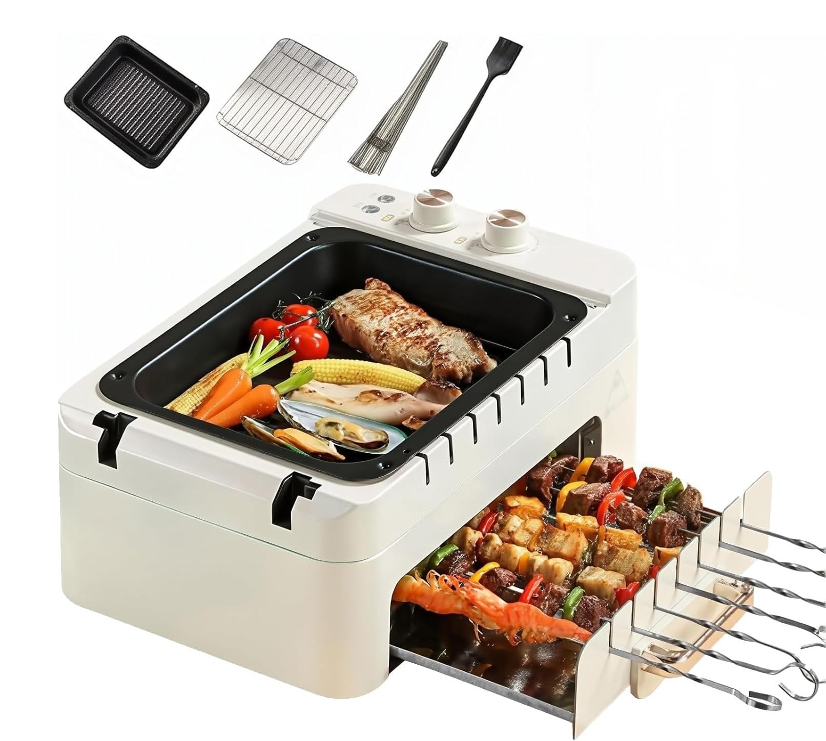 Elektryczny grill BBQ, automatycznie obracające się szpikulce, bezdymny garnek do grillowania, nieprzywierająca podwójna warstwa na imprezy kempingowe w pomieszczeniach i na świeżym powietrzu