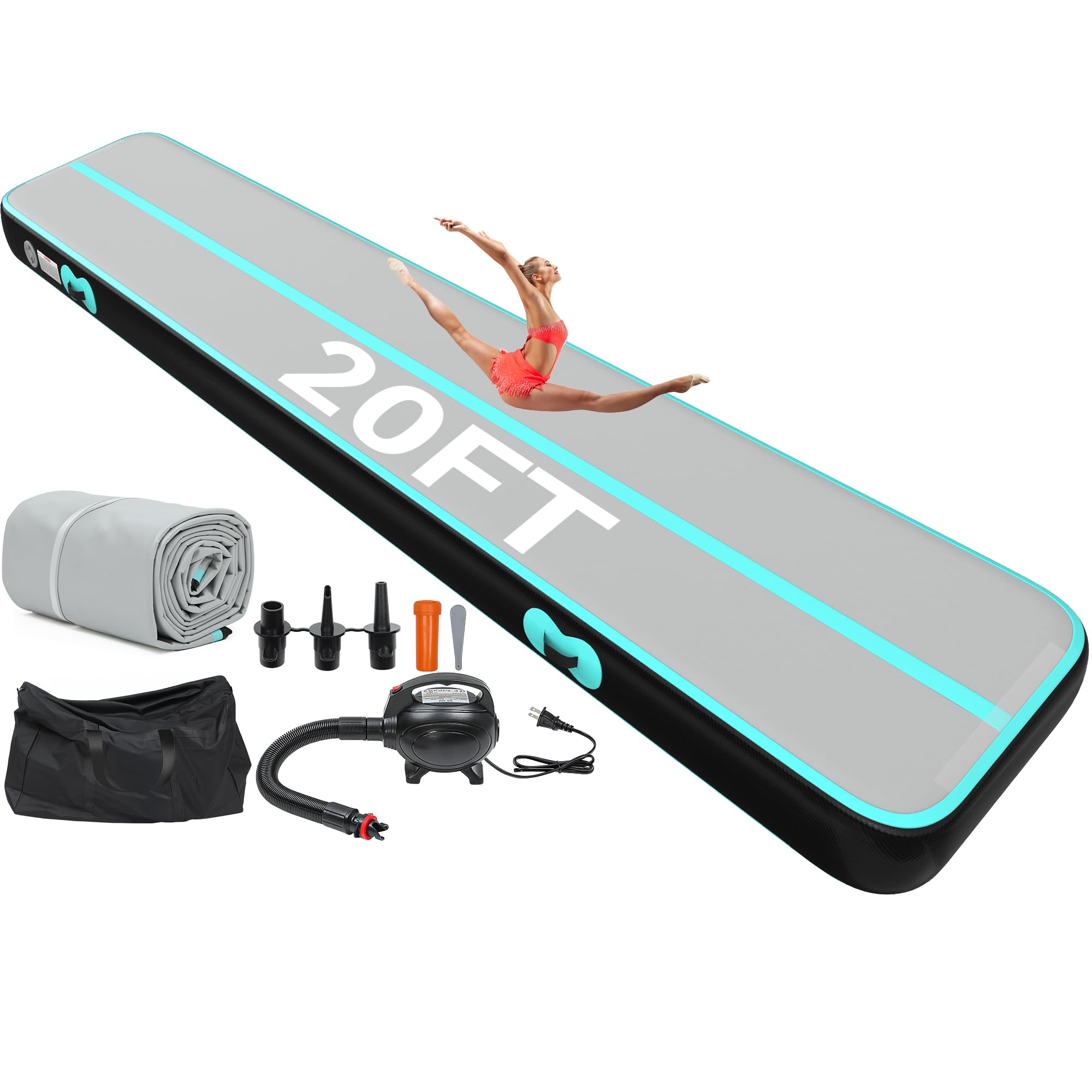 YITAHOME Air Gymnastics Mat 20ft Tumble Track Mat 8 Inches Thick Inflatable Tumbling Mat with Electric Pump & Carry Bag for Home Use/Tumble/Gym/Training/Cheerleading/Park/Water
