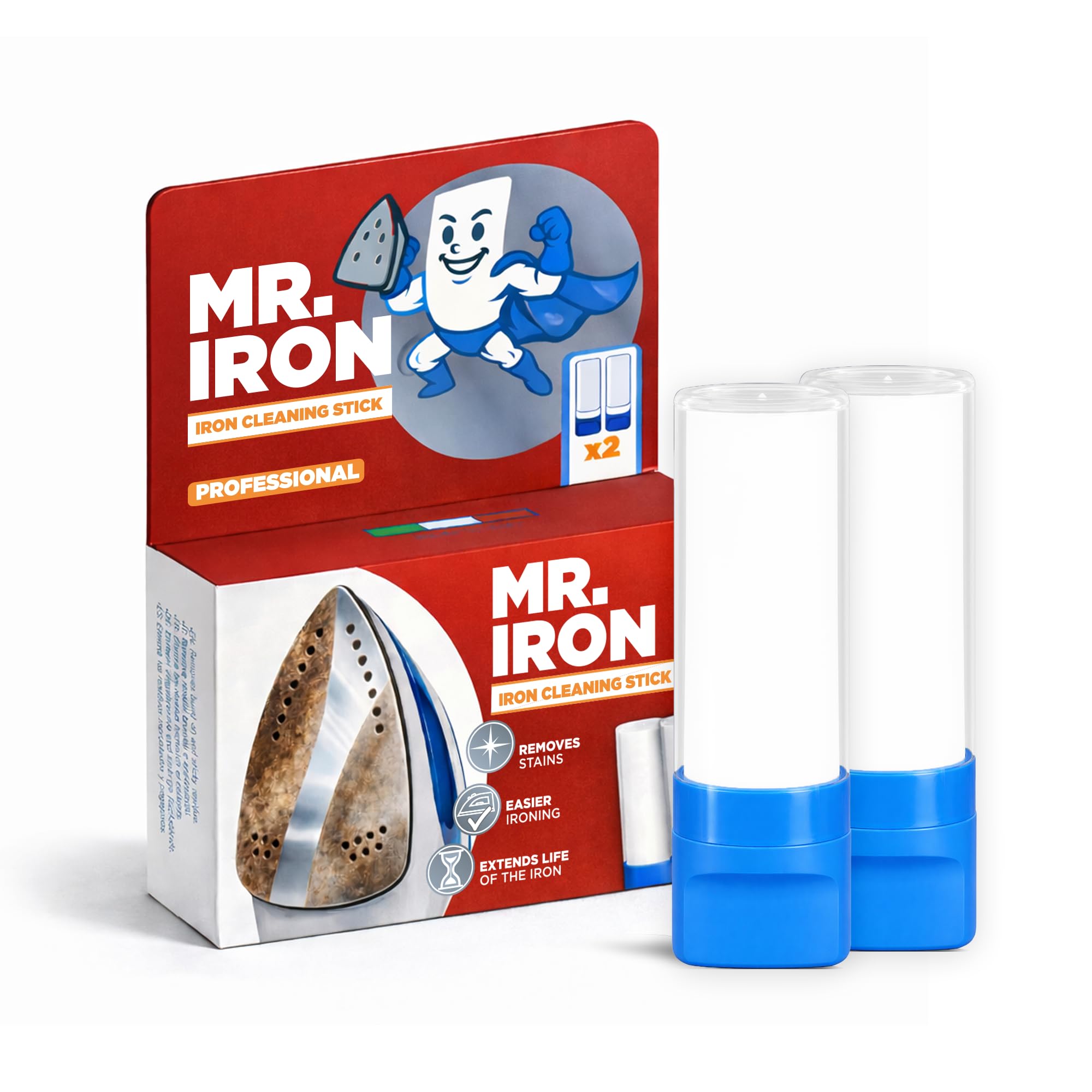 Mr. Iron 2X Universal Iron Cleaner Stick, Made in Italy. Removes Limescale, Starch, Burnt Residue and Dirt from the Soleplate. Perfect for All Irons, Easy to Use, Safe