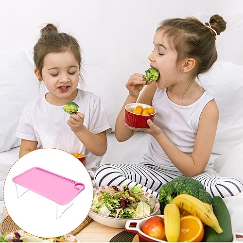 Miniatura 5 de PATIKIL Bandeja de desayuno, paquete de 2 bandejas de cama con patas plegables, plato reutilizable para servir portátil, escritorio para comer, rosa