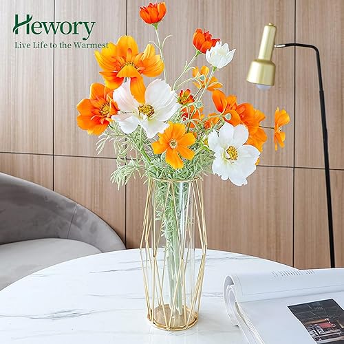 Miniatura 8 de Hewory - Jarrones de flores modernos dorados para centros de mesa, jarrones de vidrio de 11 pulgadas con soporte de metal, jarrones geométricos