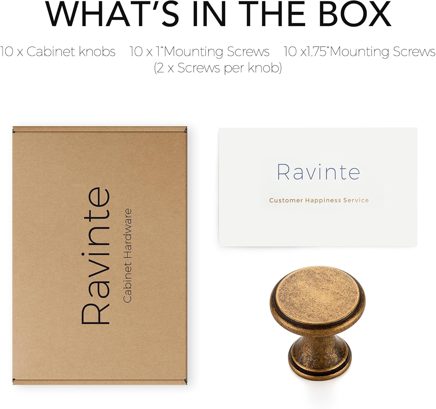 Ravinte 10 Pack Antique Brass Kitchen Cabinet Knobs, Solid Antique Brass Pulls Zinc Handles Simple Drawer Cabinet Hardware for Cupboard Drawer Knobs