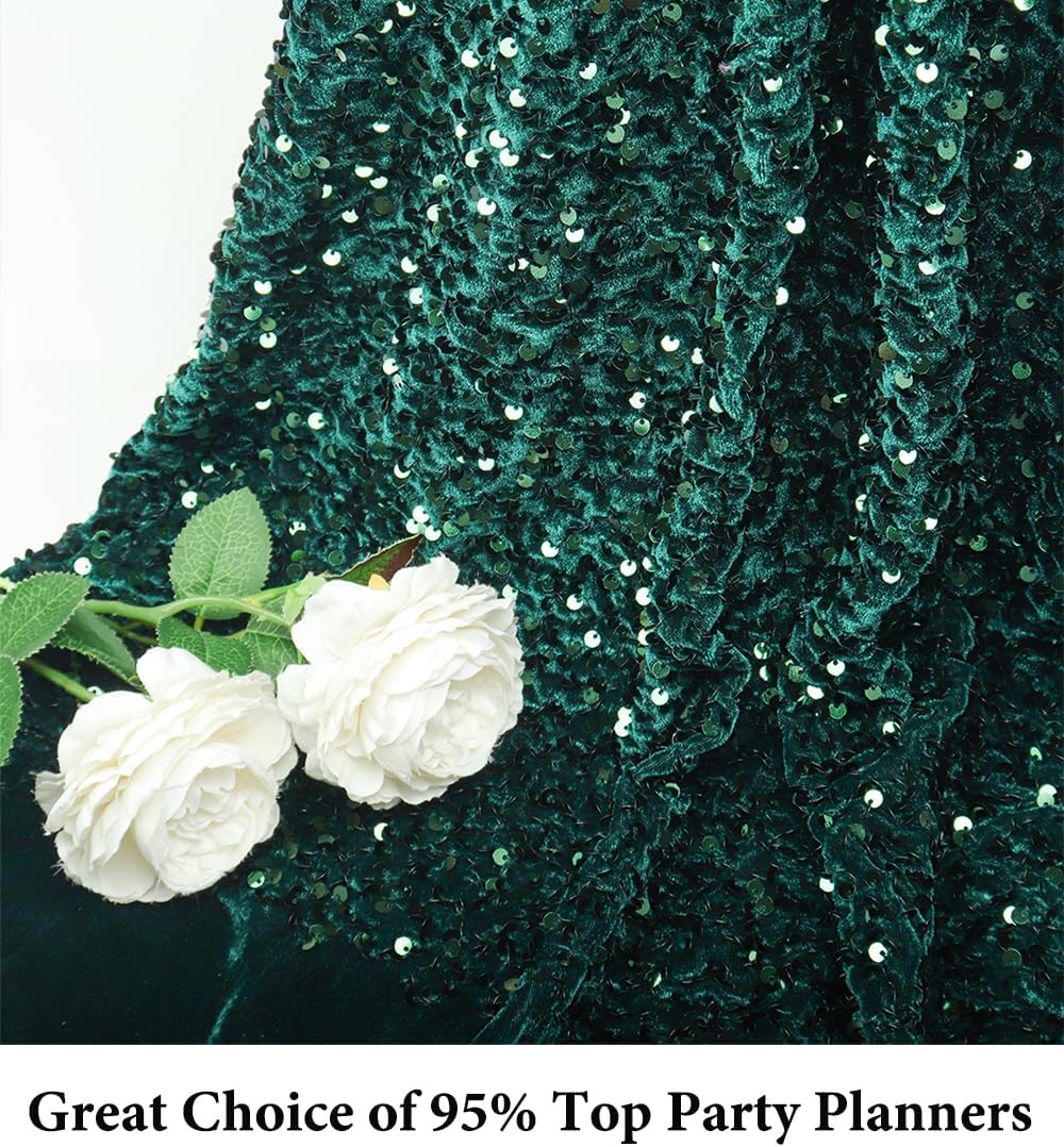 DUOBAO Emerald Green 4-Way Stretch Sequin Velvet Fabric by the Yard | 5mm Glitter Sequins for DIY Sewing, Christmas Costumes, Party Decor, Sparkly Apparel (15ft, 5 Yards)