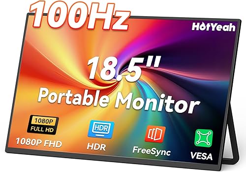 HotYeah Monitor portátil, 18.5 pulgadas, 1080P, 100 Hz, 125% sRGB, monitor para computadora portátil, USB-C, HDMI, pantalla externa, HDR FreeSync