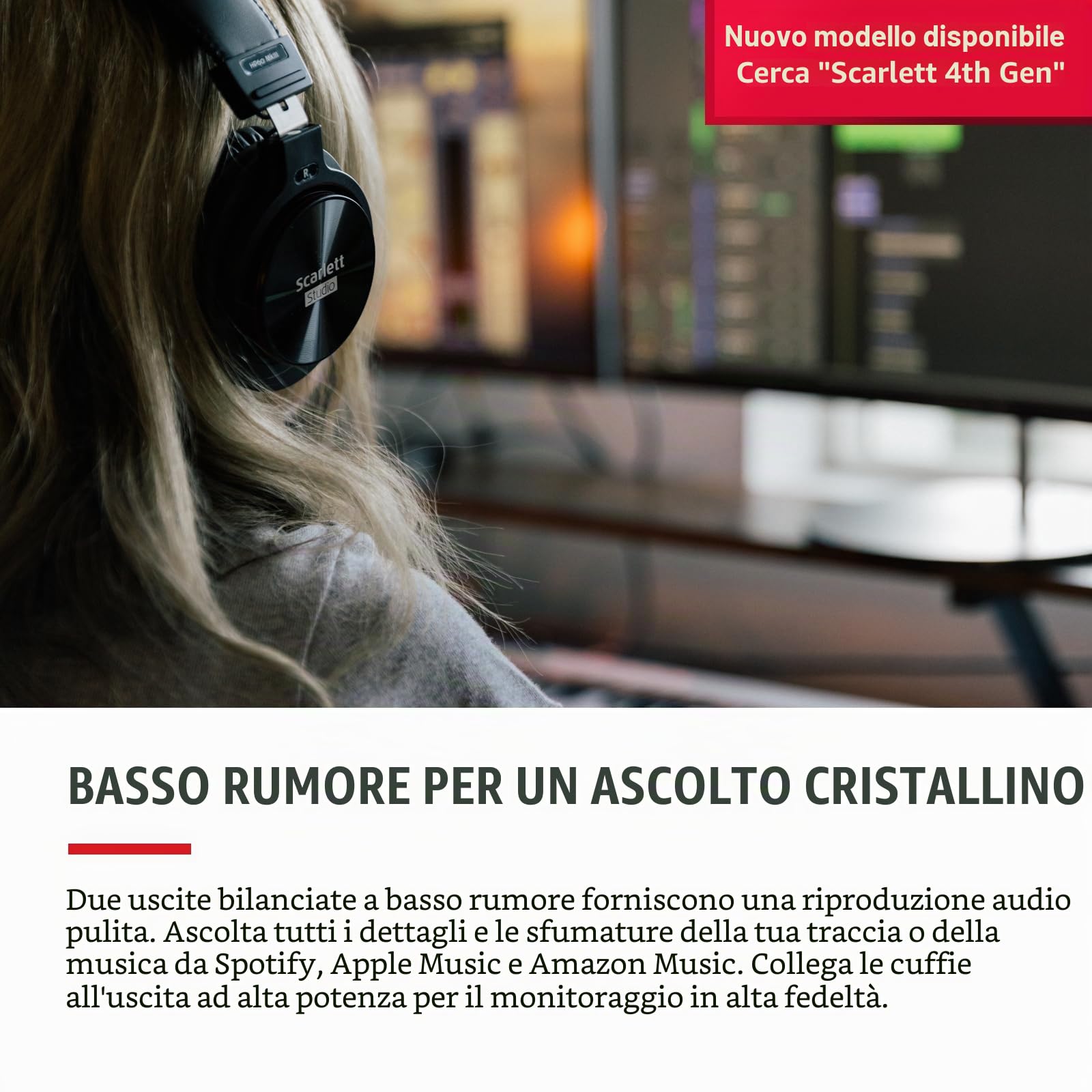 Focusrite Interfaccia audio USB Scarlett 2i2 per creare brani — registrazioni ad alta fedeltà in qualità studio