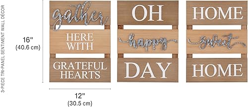 Miniatura 2 de Elements Placas de pared de tablones de madera clara con sentimientos de metal galvanizado, juego de 3, 12 x 0.88 x 16 pulgadas