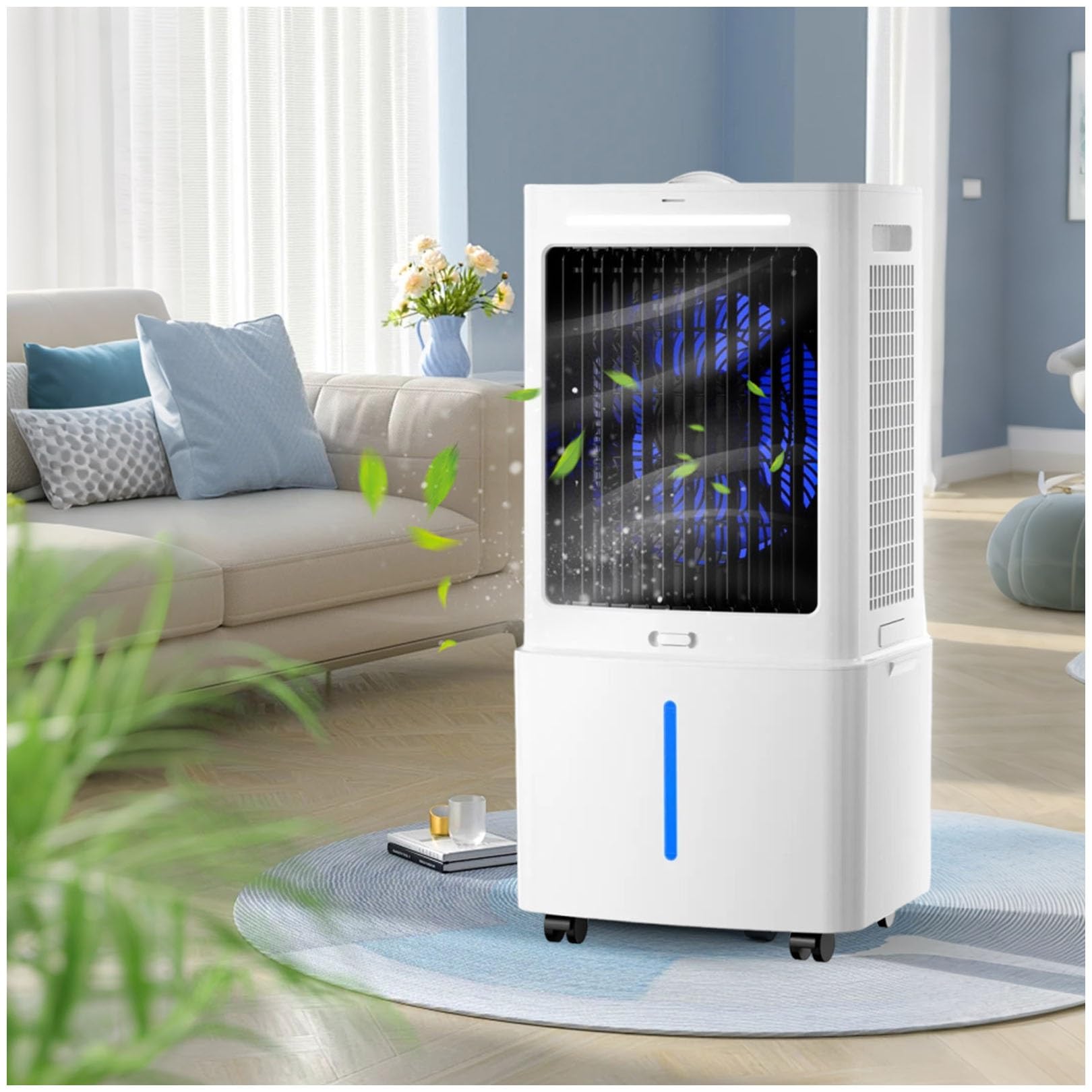One Color Portable Swamp Cooler, 25L Evaporative Air Cooler, 1177 Cfm, 3 Speeds, 120° Swing, 360° Casters, Covers 160-215 Sq Ft For Study Room