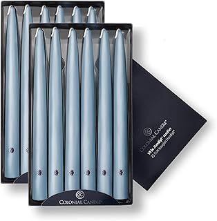 Colonial Candle Unscented Taper Candle, Handipt Collection, Coastal Blue, 10 in, Pack of 12 - Up to 8 Hours Burn