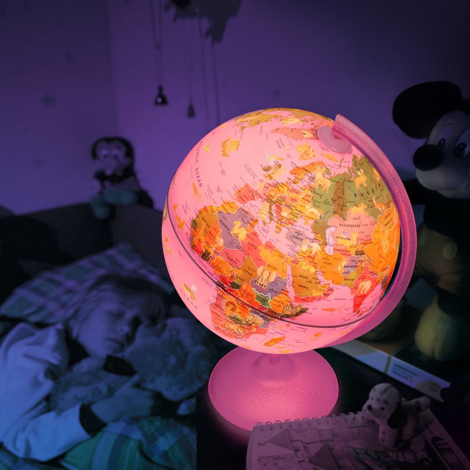 Kinderleuchtglobus ZP 2562 Zoo Rosa 25 cm Kunststoffausstattung Glitzer im Fuß