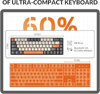 YINDIAO K68 60% Vezeték Nélküli Mechanikus Gaming Billentyűzet, Bluetooth 5.0/2.4GHz, 68 Gombos Kompakt Mini Billentyűzet Hot Swap Funkcióva 6