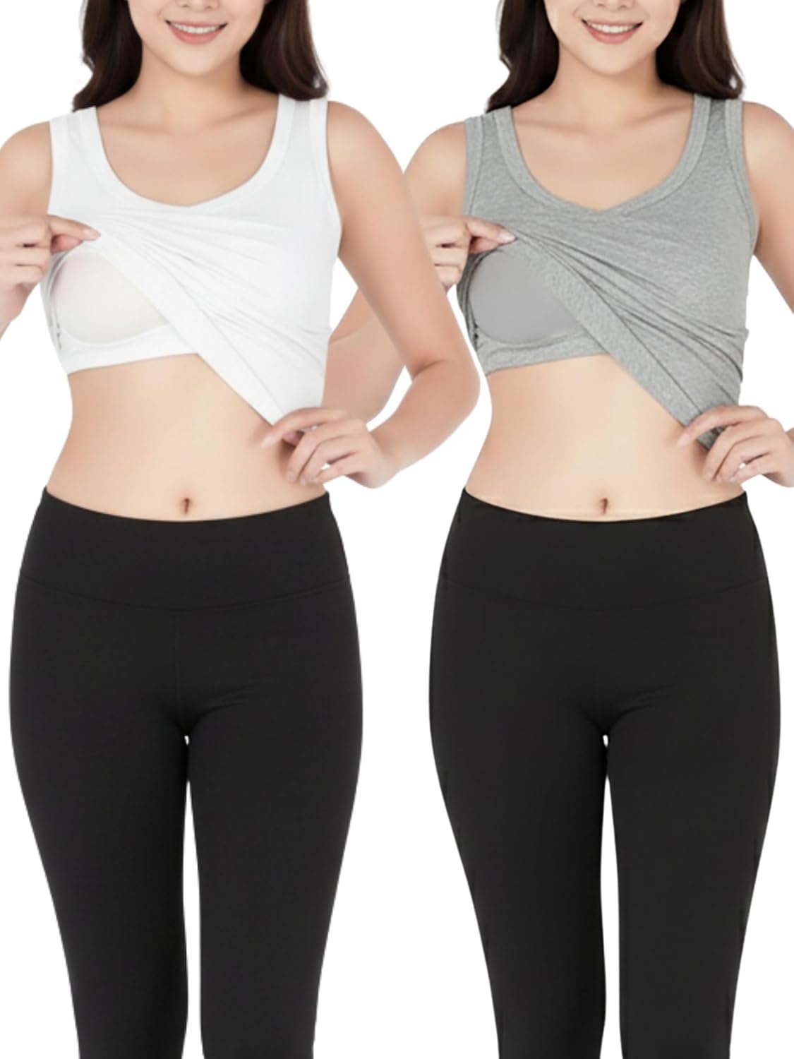 DChica Essentials Women’s Padded Tank Top, Soft & Supportive Fit, Seamless Non-Wired Cami Bra, Comfortable Stretch Fabric (Pack of 1) Color-White & Grey