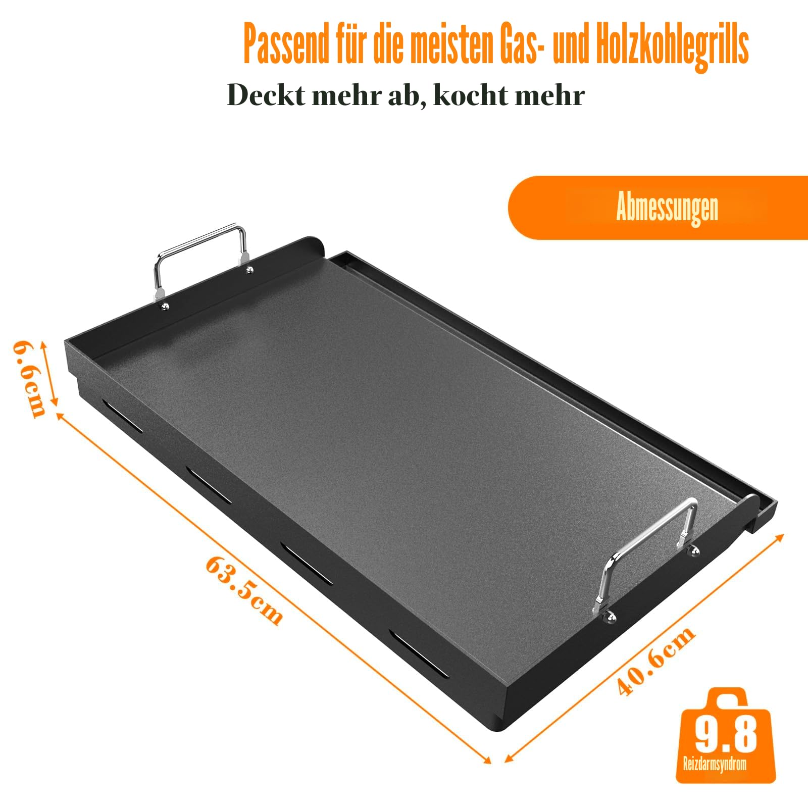 GFTIME Grillplatte 63,5 x 40,6cm, Universal Plancha für Gasgrills und Holzkohlegrills, Elektrogrill, Universal Grillpfanne Flache Oberplatte, Antihaftbeschichtung, Große Rechteckige Grillplatte