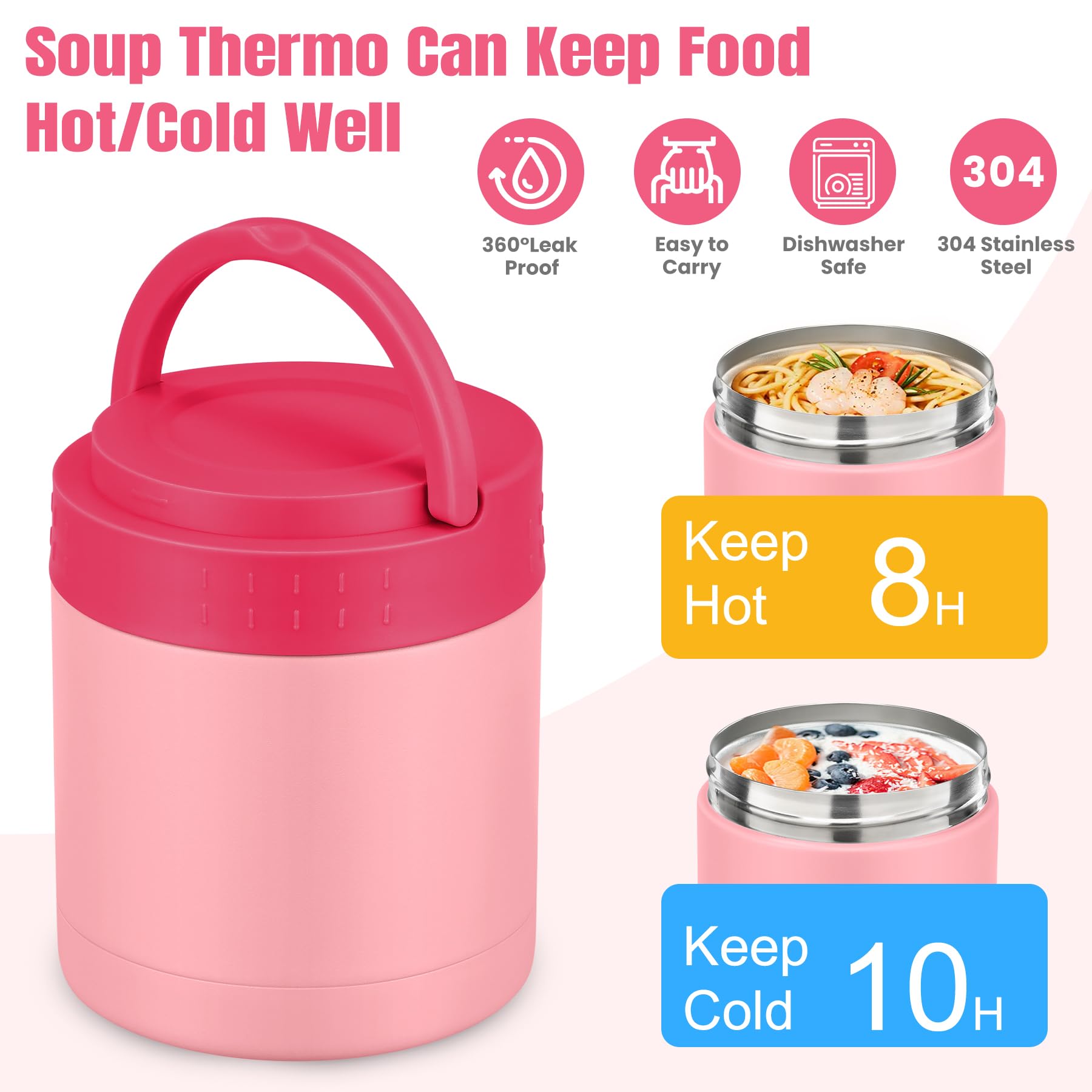 Termo de sopa de 10.5 onzas para comida caliente, para niños y adultos, tarro de alimentos aislado con asa ancho de boca, recipientes de alimentos a prueba de fugas, lonchera de acero 3