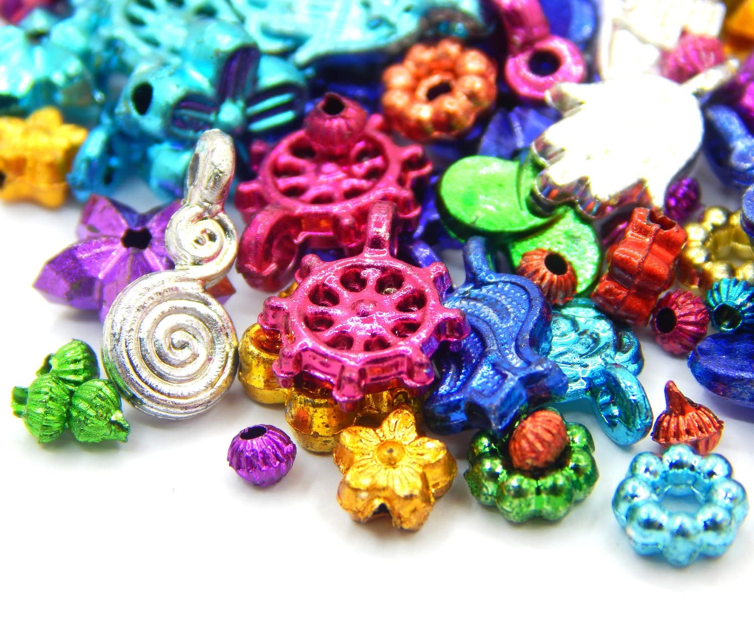 1000 Pieces Shiny Plastic Beads Mixed Colour Spacers and Pendant Set Assorted Sizes 3 - 13 mm, Colourful, Klein - Image 2