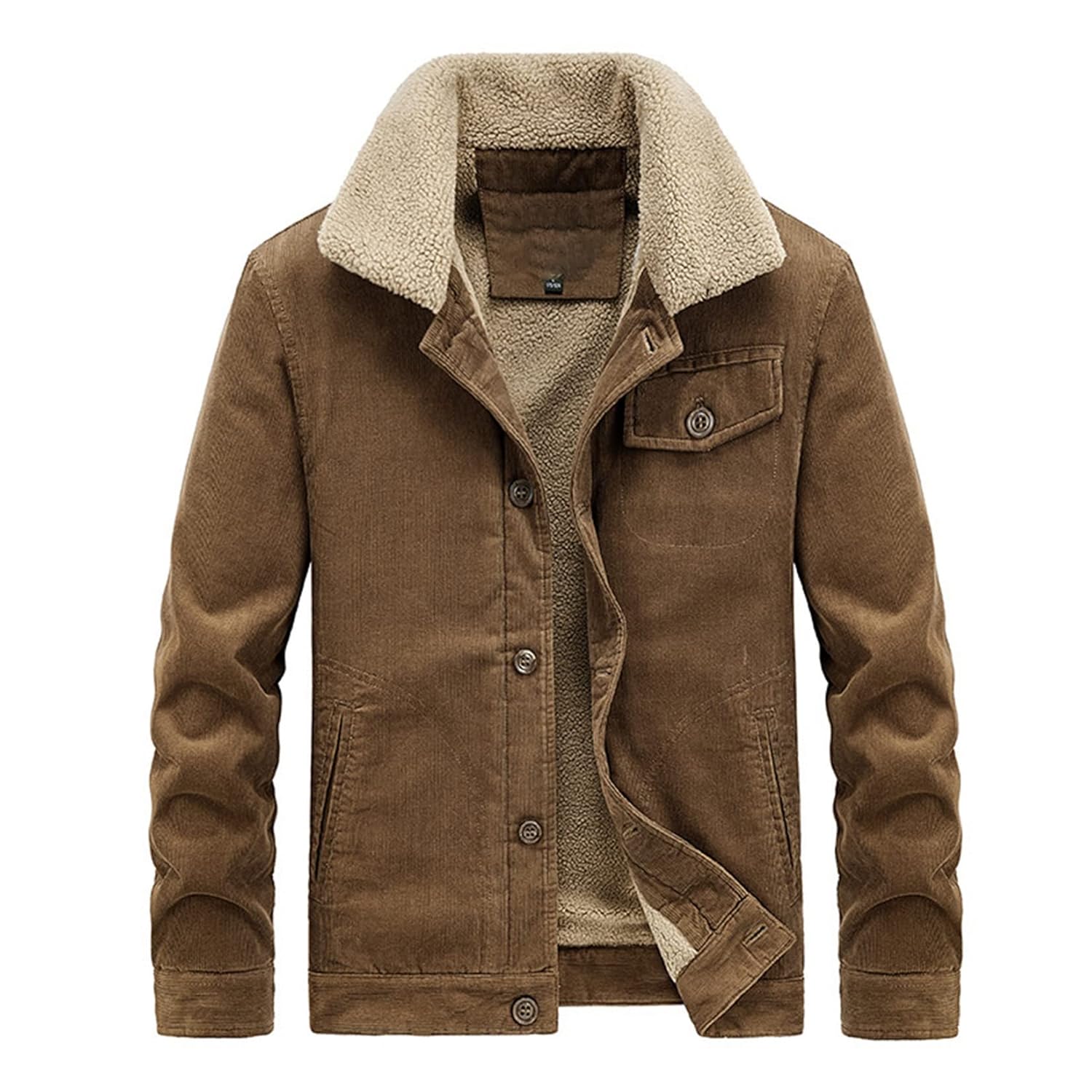 Dawwoti Jaqueta Masculina de Lã Quente de Algodão Cargo de Veludo Cotelê com Vários Bolsos Corta-Vento Preta Tamanho Único