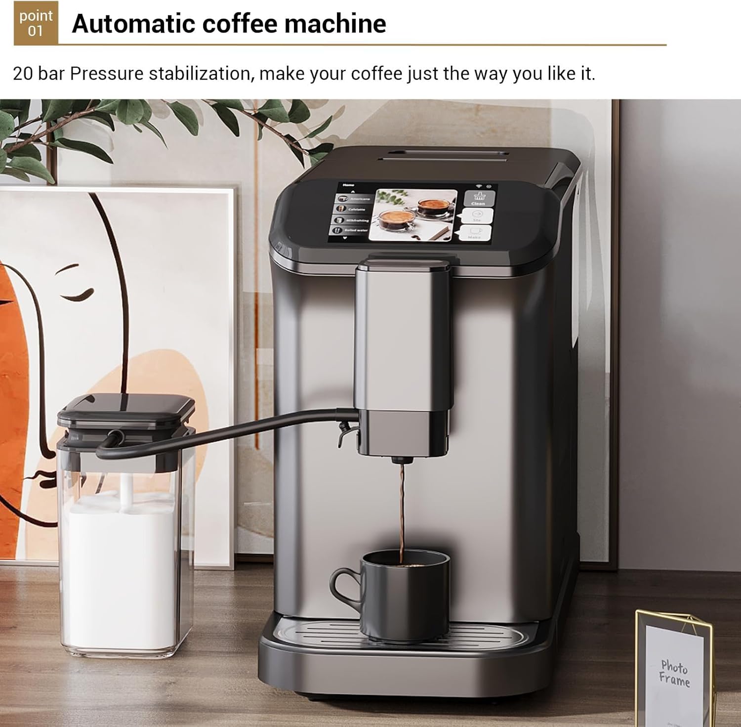 All-In-One Espresso Machine and 20 Bar Espresso With Machine Self-Cleaning and Milk Frother, One-Touch LCD BaristaGrade Coffee Maker Machines for Home