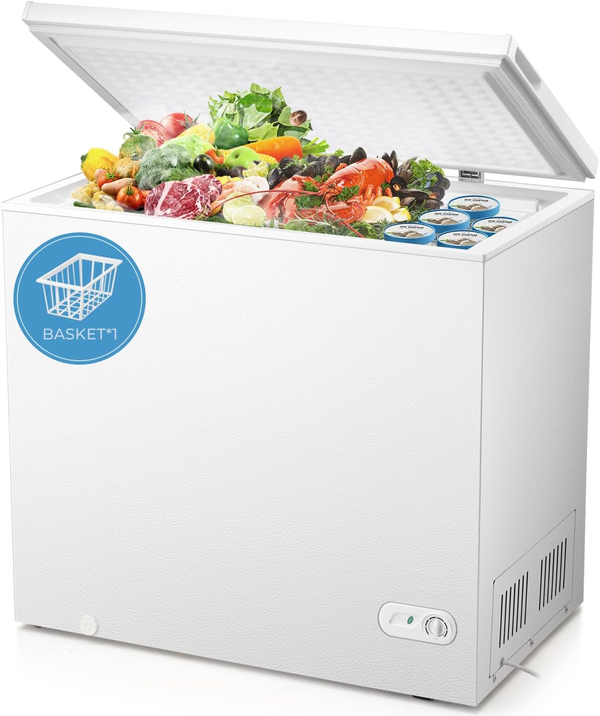 Chest Freezer 7.0 Cubic Feet Compact Freezer with 3 Removable Baskets, Free Standing Top open Door Deep Freezer, Adjustable Temperature for Home Dorm, Bar, Basement, Kitchen
