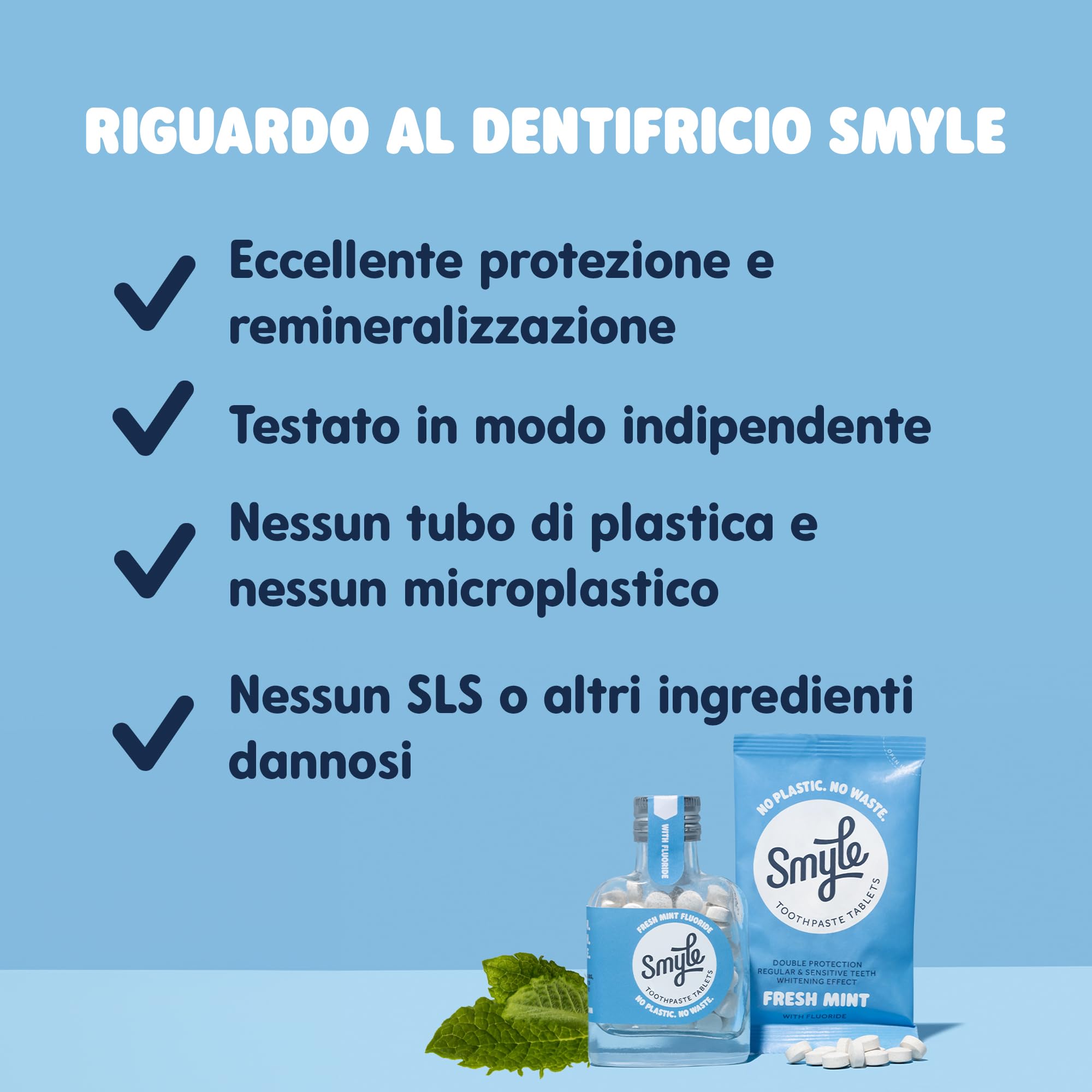 Compresse per spazzolino Smyle - Vegano, contiene fluoro, dentifricio solido biodegradabile e senza plastica, confezione da quattro (8 x 63 pezzi)