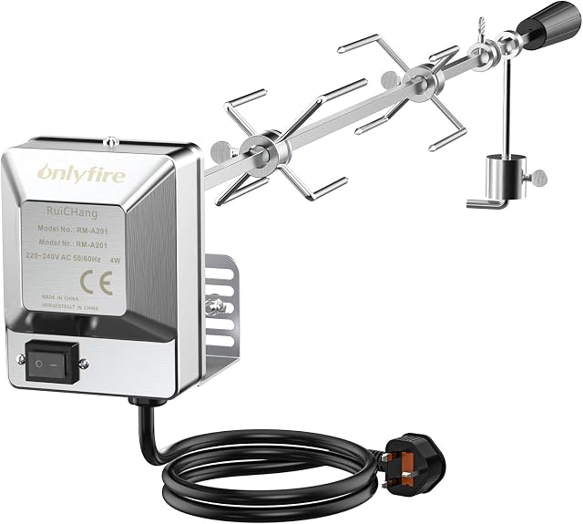 Onlyfire BRK-6031 Universal BBQ Rotisserie Kit Chromed Roast Spit Set for Most Gas Barbecue Grills, with Stainless Steel Electric Motor (90cm long)