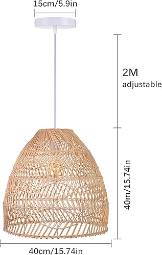 Miniatura 7 de Arturesthome Lámpara colgante de ratán, lámpara de mimbre estilo bohemio, cesta de techo, lámpara colgante grande de tejido natural para fregadero