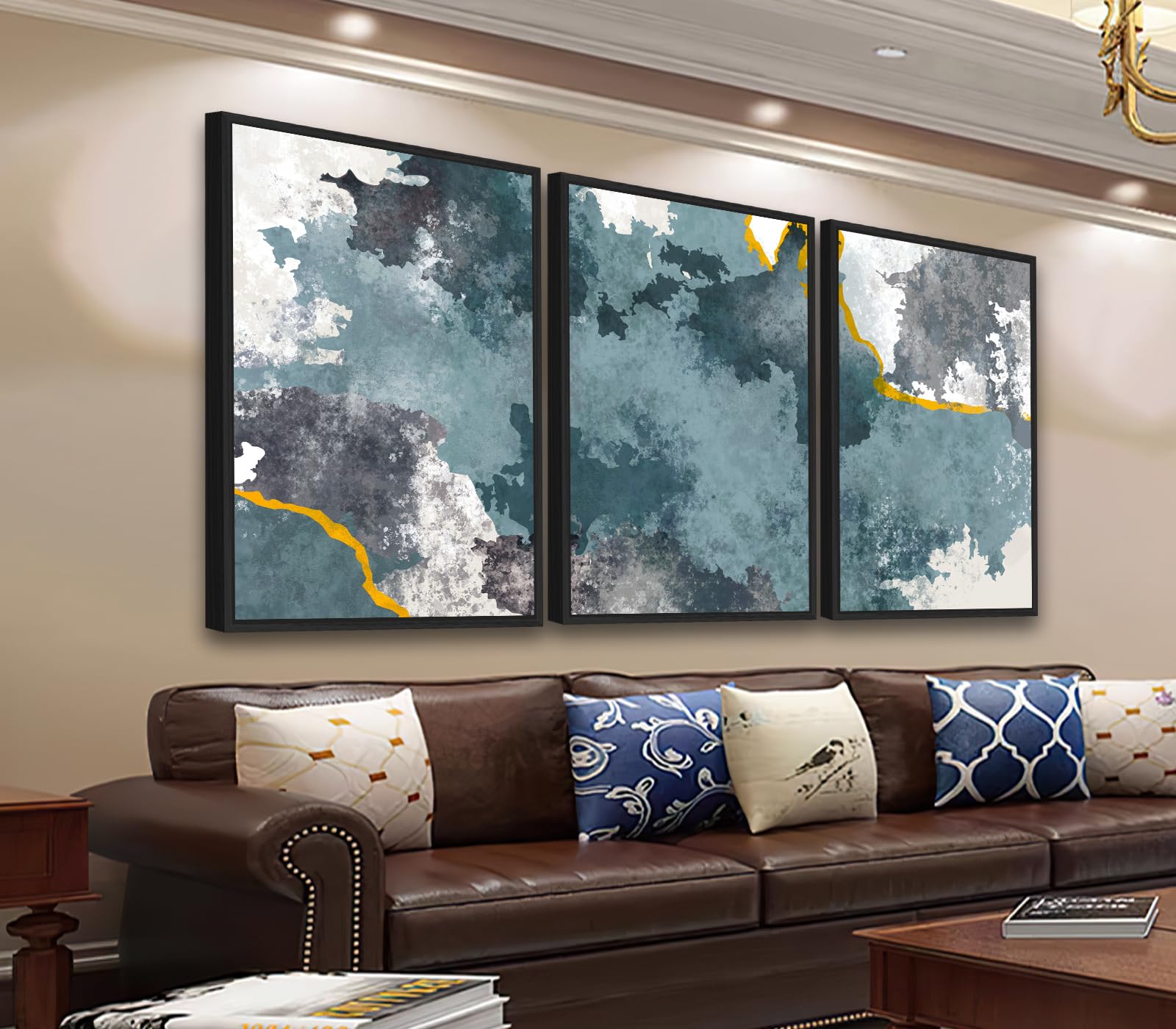 ASDCEUTICALS Large Canvas Wall Art - Gray and Green Abstract Pictures for Living Room Vintage Wall Decor Black Float Framed Paintings Modern Prints for Bedroom Dinning Room 24x36 “X 3 pcs