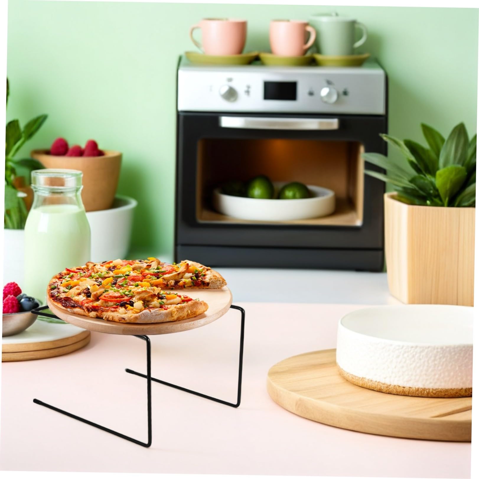 FRCOLOR 4 Pezzi Supporto per Pizza Espositore Versatile Design Impilabile in Ferro Nero Raffinato e Moderno per Ristoranti e Panetterie