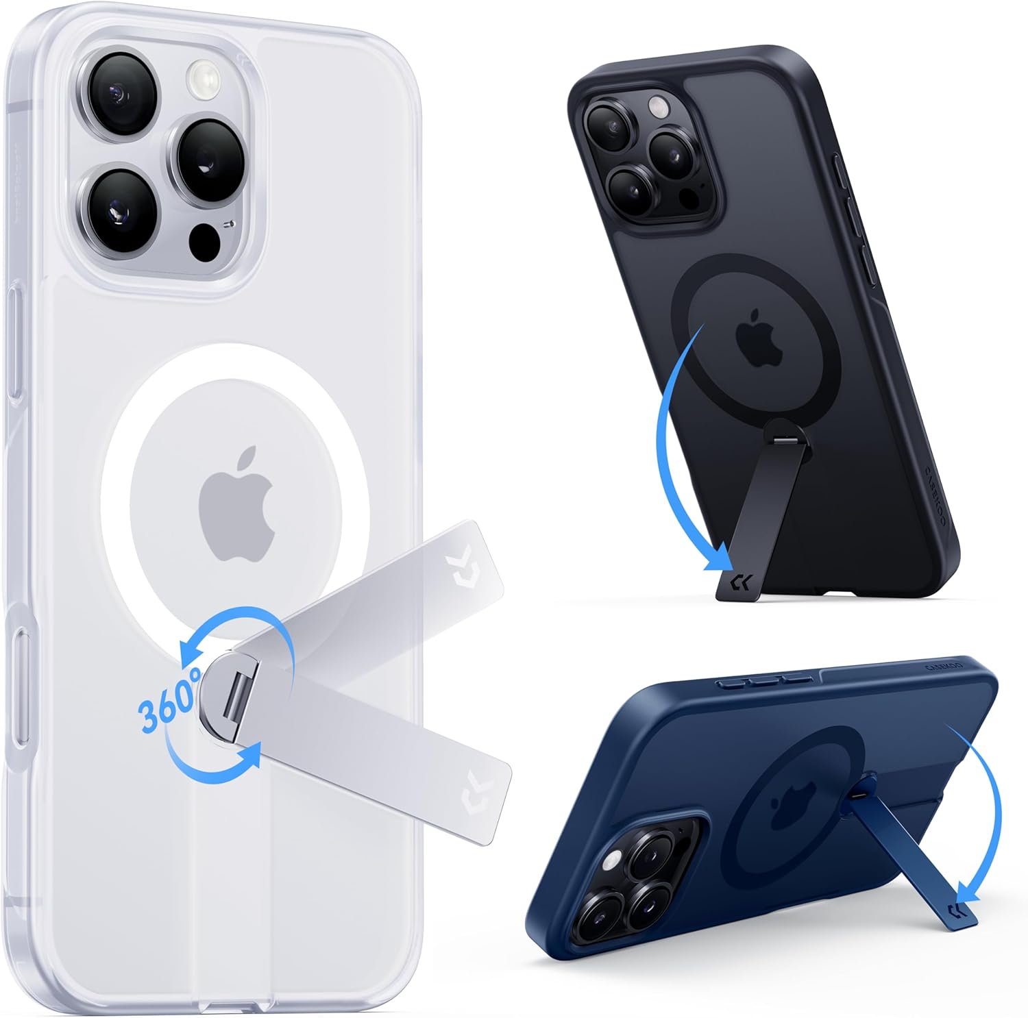 iPhone 16 Pro Max case demonstrating 360 degree rotation of the kickstand