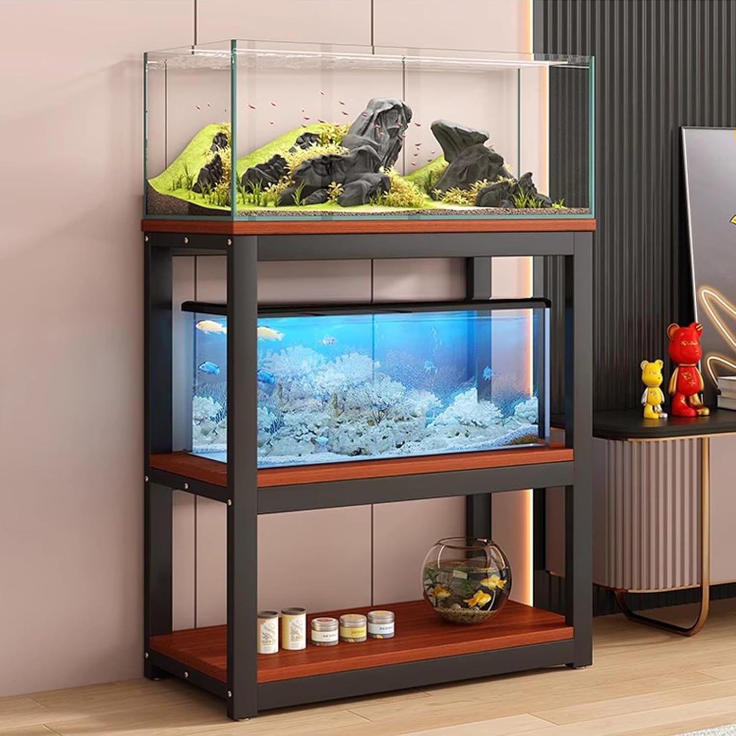 3-tier Fish Tank Stand, 16mm Thick Eco-friendly Board, Reinforced Steel Frame, Living Room/balcony(White,90x40cm/35.4x15.7in)