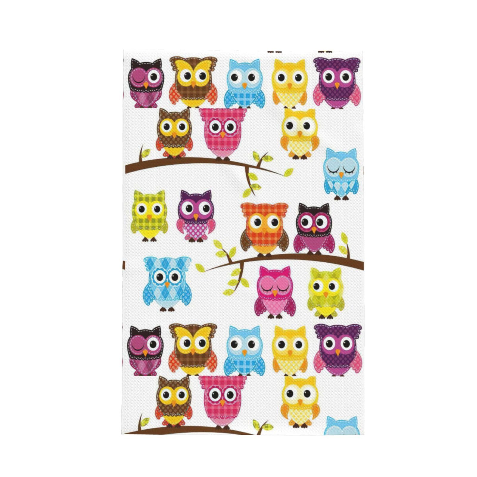 CKGODGF Owls On Tree Branches Print Absorbent Waffle Dishcloths,Kitchen Towels With Hanging Loops,Tea Towels.