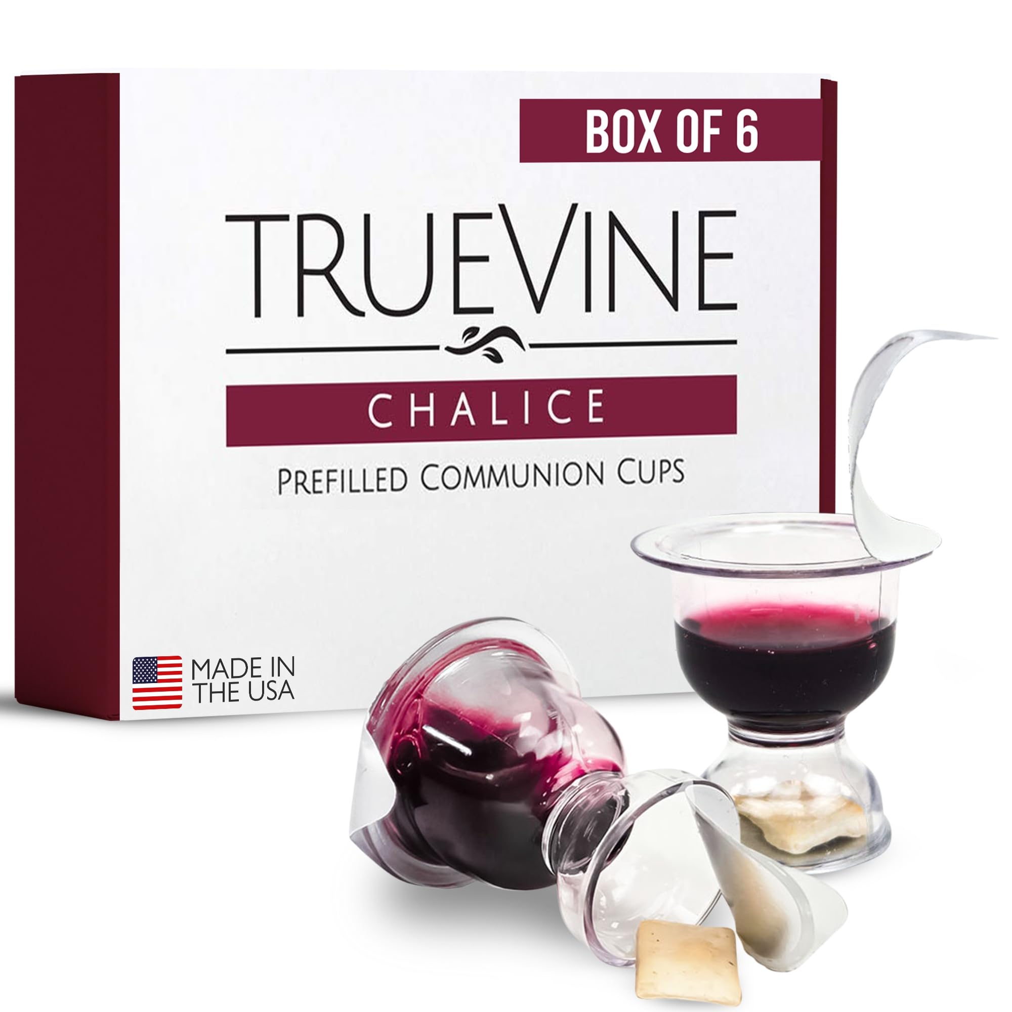 TrueVine Chalice Communion Cups and Wafer Set - Prefilled Cups w/ Fresh Unleavened Bread & Grape Juice - Carefully Packaged & Easy to Open Elements